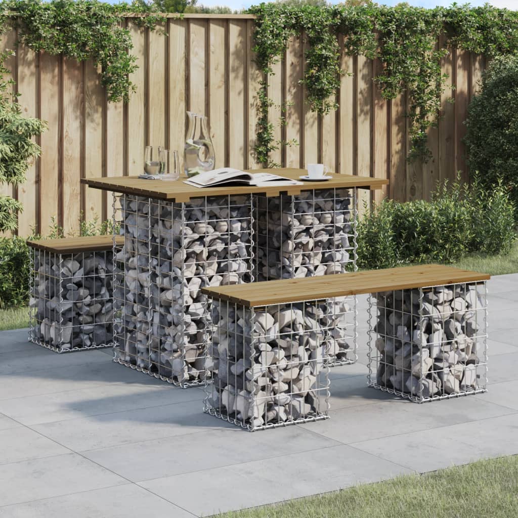 Gartentisch aus Gabionen 100x70x72 cm Kiefernholz Imprägniert