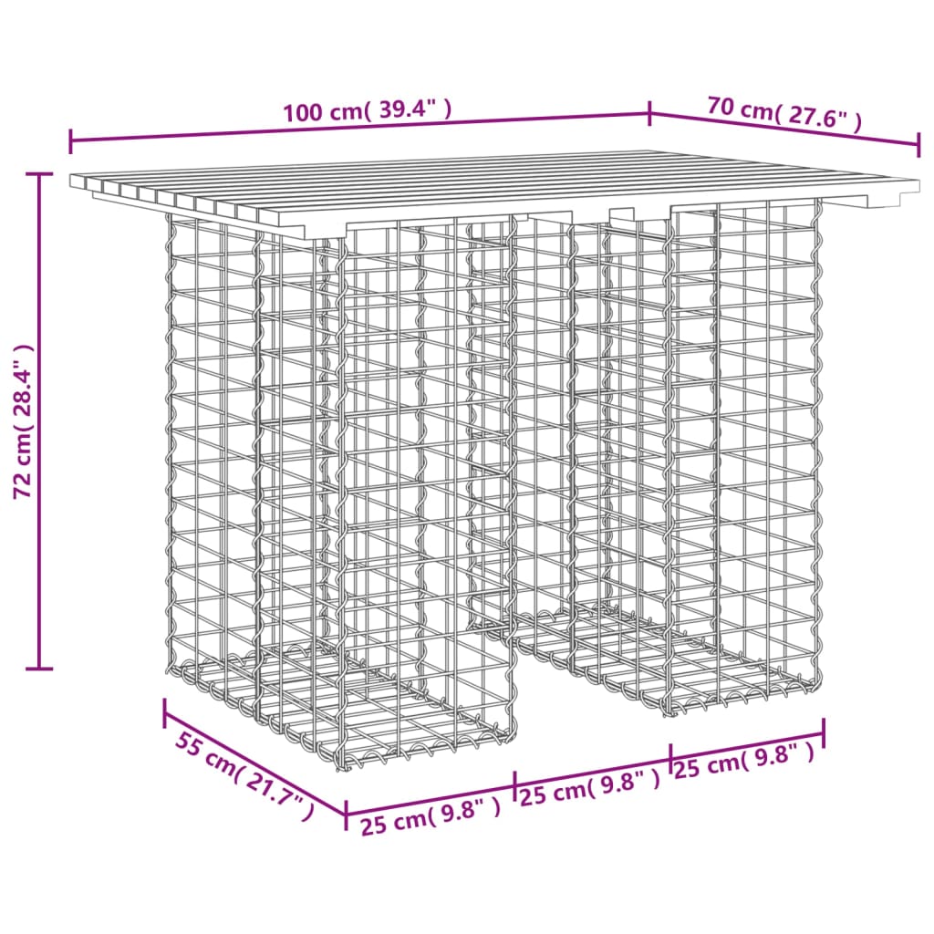 Gartentisch aus Gabionen 100x70x72 cm Massivholz Kiefer