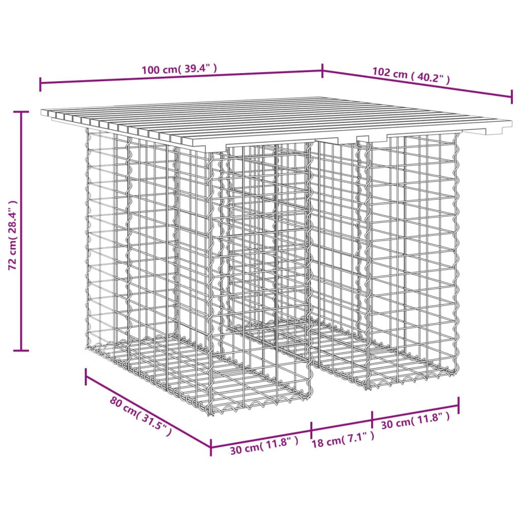 Gartentisch aus Gabionen 100x102x72 cm Massivholz Kiefer