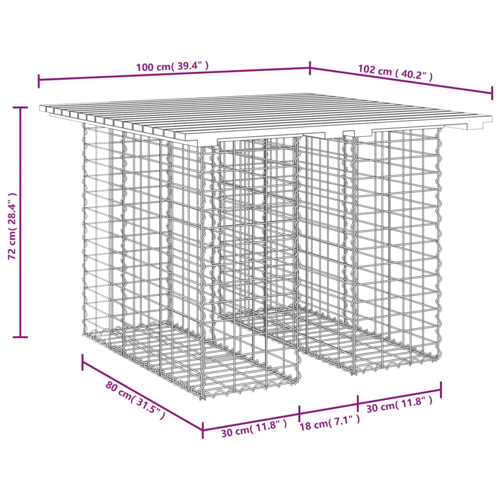 Gartentisch aus Gabionen 100x102x72 cm Massivholz Douglasie