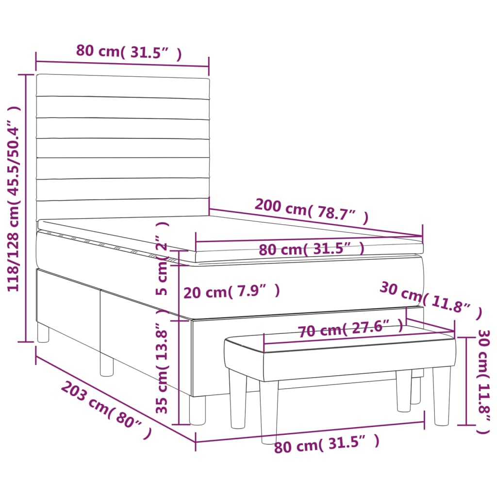 Boxspringbett mit Matratze Dunkelgrau 80x200 cm Stoff
