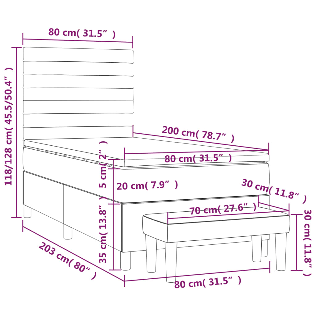 Boxspringbett mit Matratze Dunkelbraun 80x200 cm Stoff