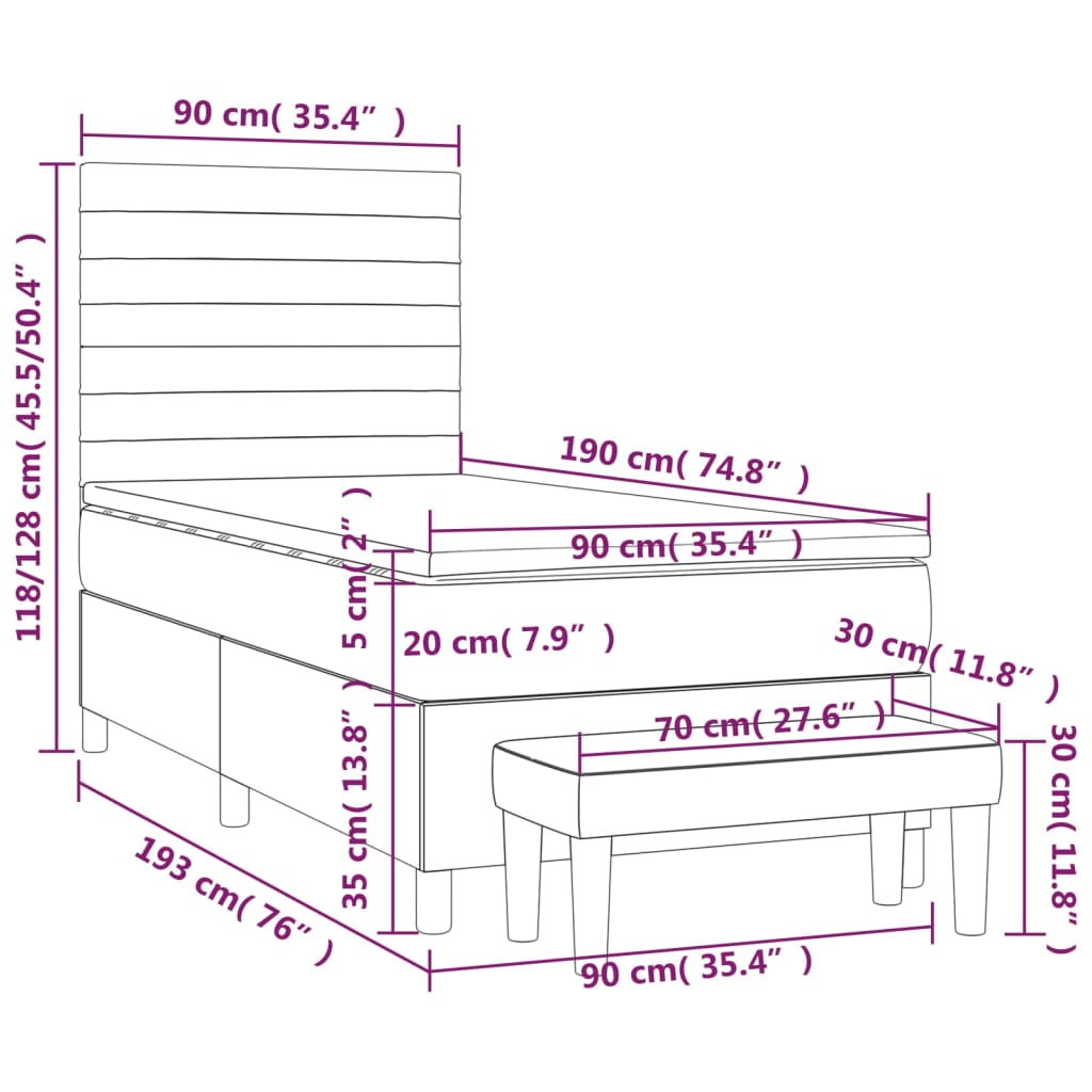 Boxspringbett mit Matratze Creme 90x190 cm Stoff