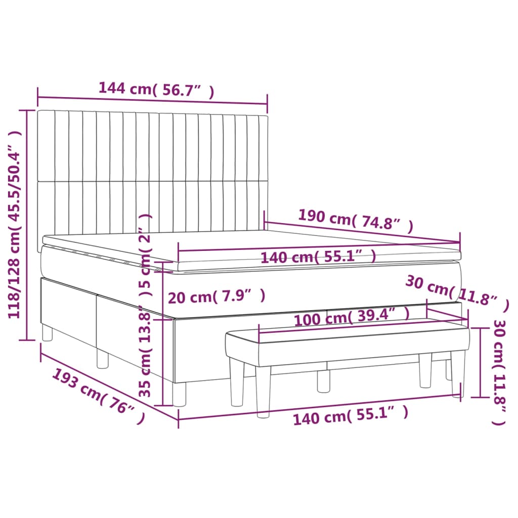 Boxspringbett mit Matratze Taupe 140x190 cm Stoff