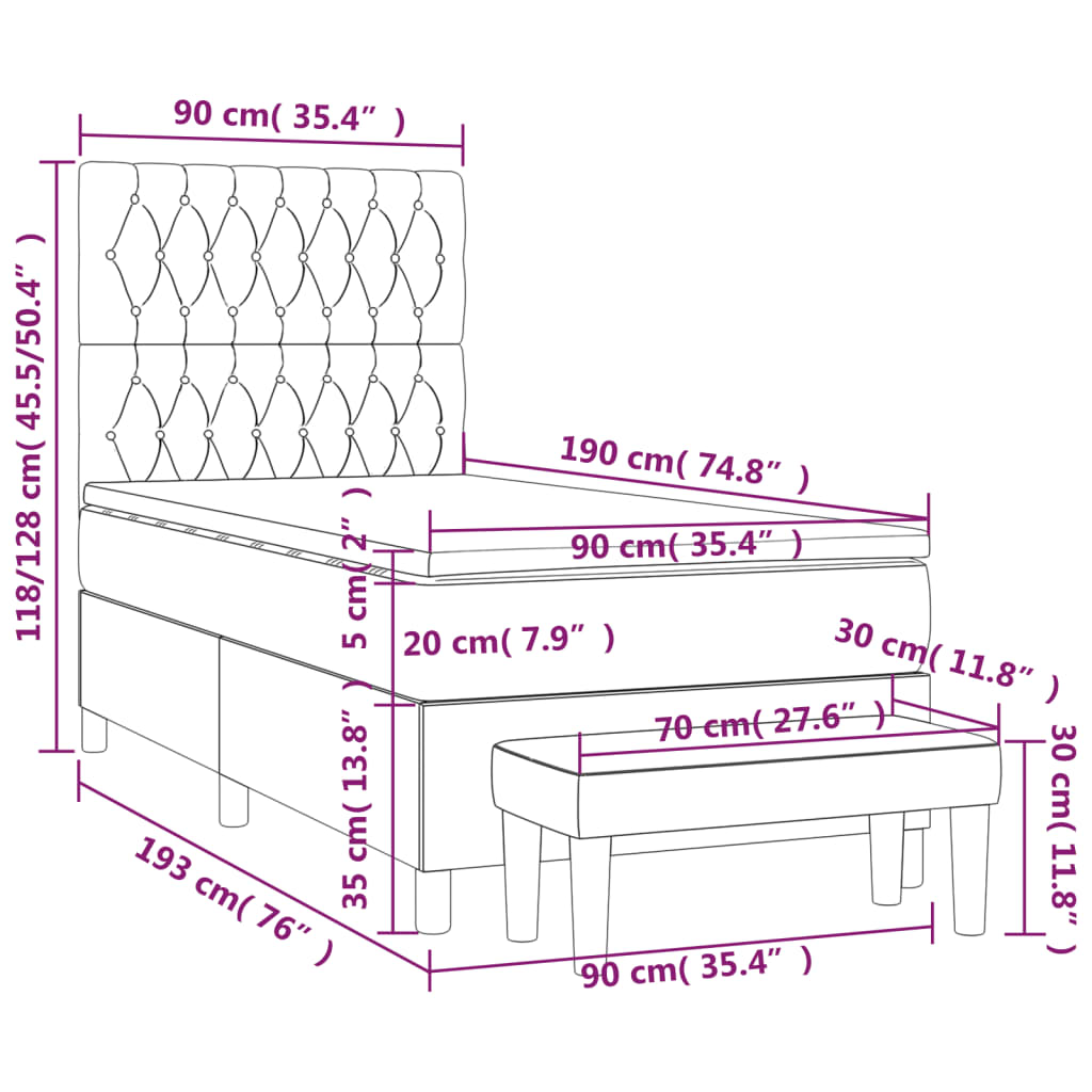 Boxspringbett mit Matratze Creme 90x190 cm Stoff
