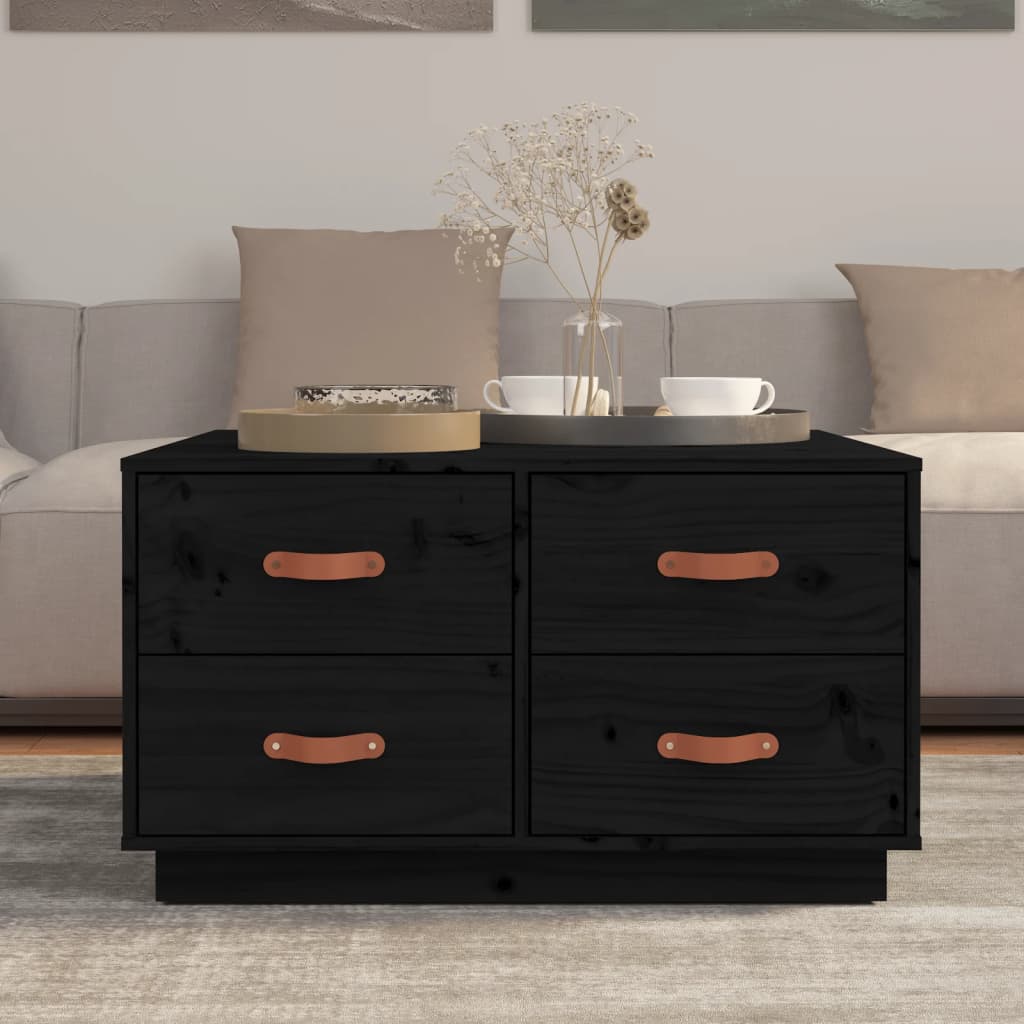 Couchtisch Schwarz 80x80x45 cm Massivholz Kiefer
