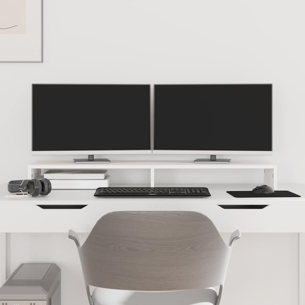 Monitorerhöhung 100 × 27 × 10 cm aus massivem Kiefernholz - Weiß