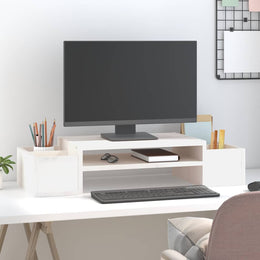 Monitorerhöhung 70 × 27,5 × 15 cm aus massivem Kiefernholz - Weiß