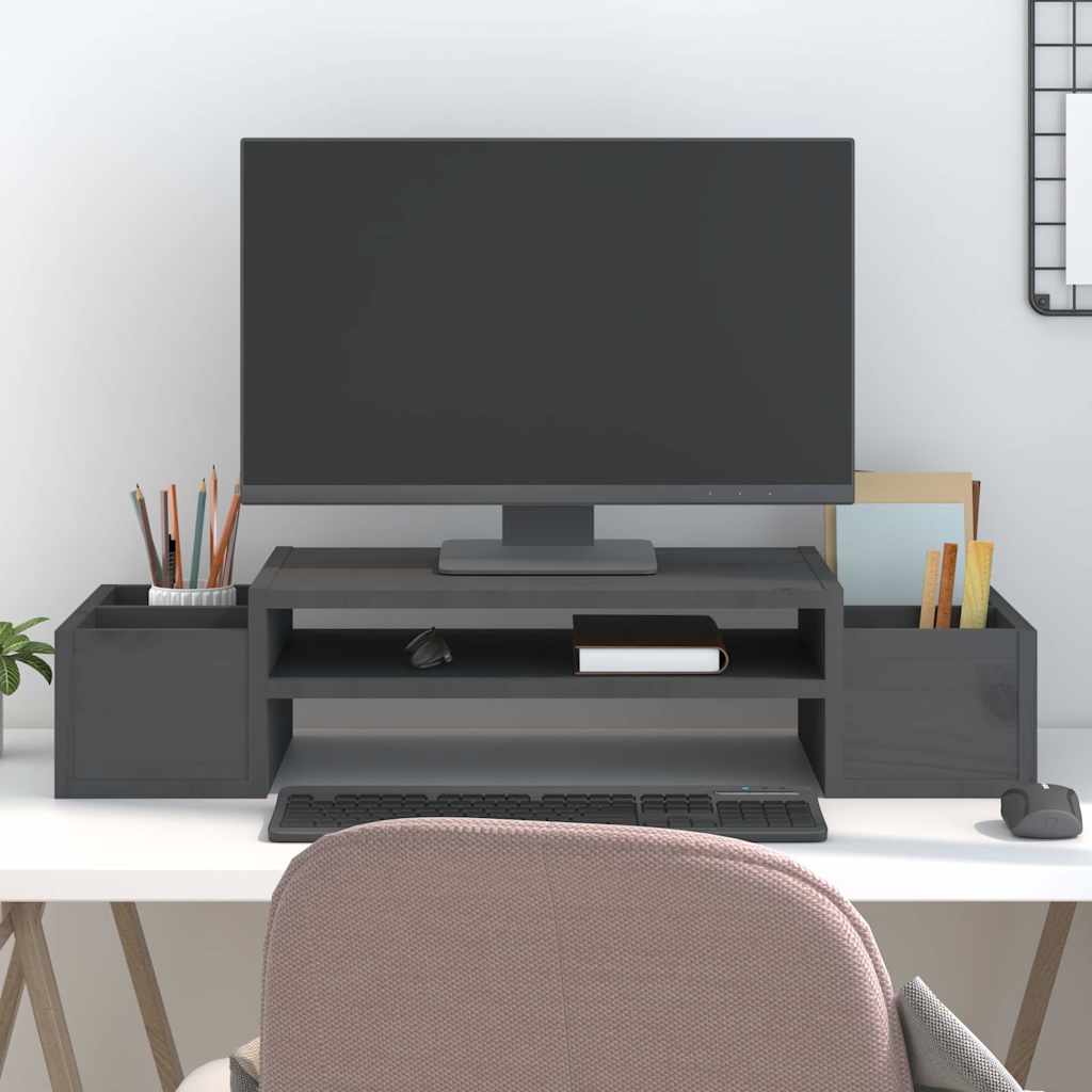 Monitorerhöhung 70 × 27,5 × 15 cm aus massivem Kiefernholz - Grau