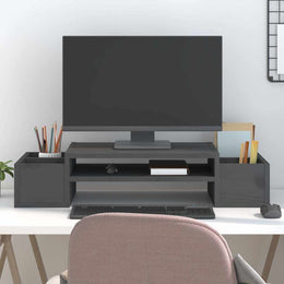 Monitorerhöhung 70 × 27,5 × 15 cm aus massivem Kiefernholz - Grau