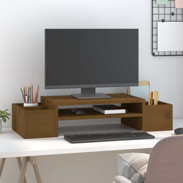 Monitorerhöhung 70 × 27,5 × 15 cm aus massivem Kiefernholz - Honigbraun