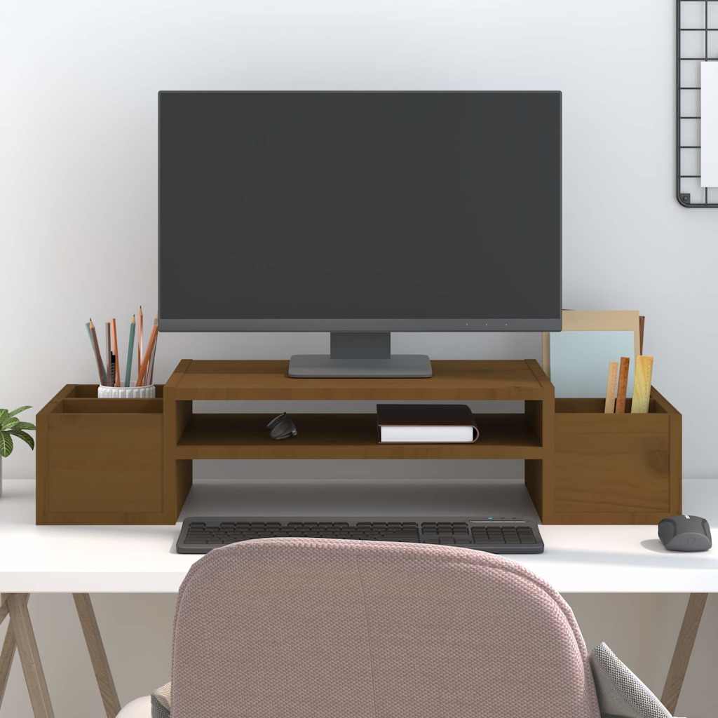 Monitorerhöhung 70 × 27,5 × 15 cm aus massivem Kiefernholz - Honigbraun