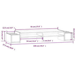 Monitorerhöhung 100 × 27,5 × 15 cm aus massivem Kiefernholz - Weiß