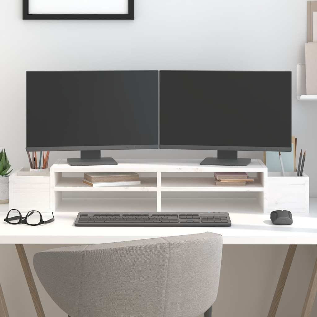 Monitorerhöhung 100 × 27,5 × 15 cm aus massivem Kiefernholz - Weiß