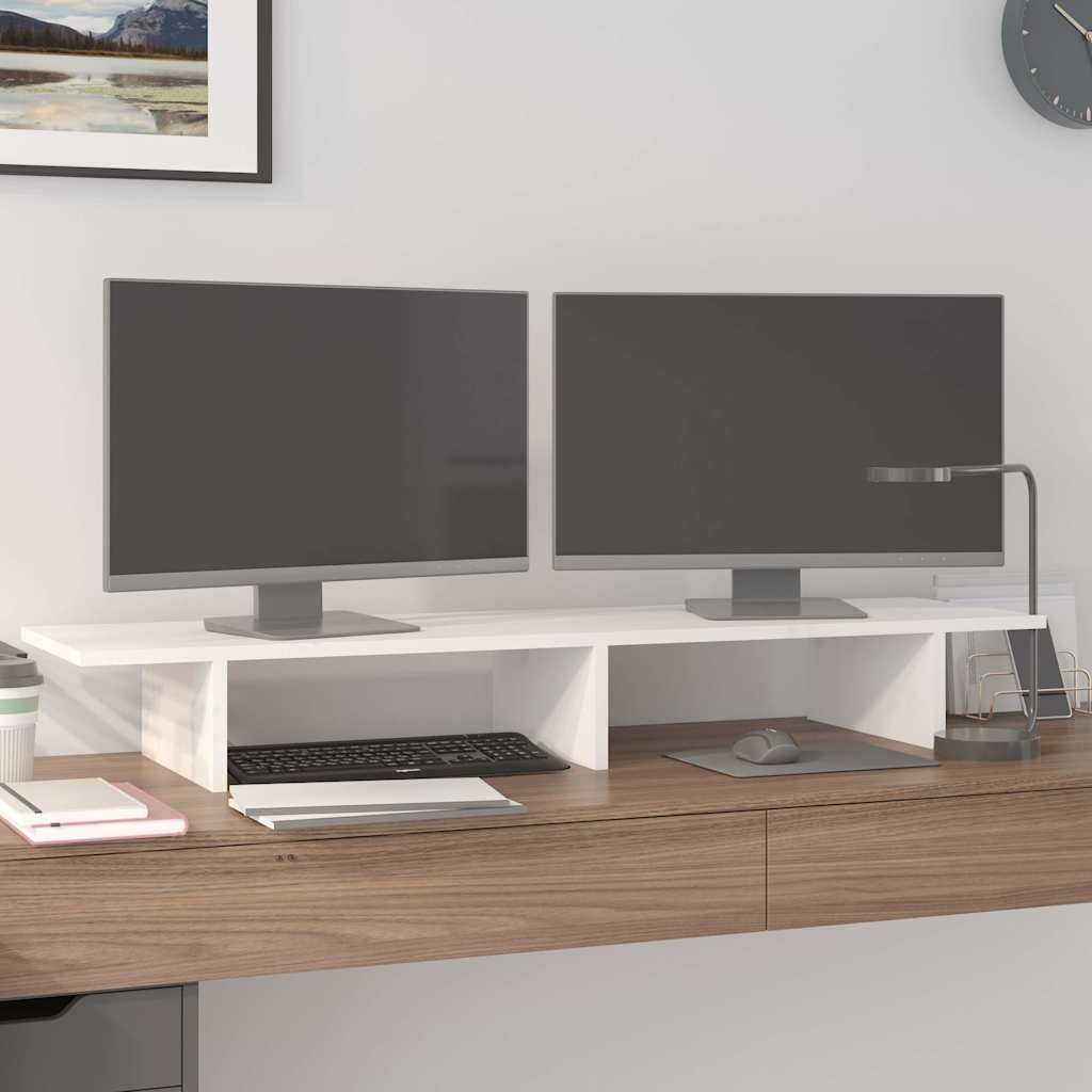 Monitorerhöhung 100 × 27 × 15 cm aus massivem Kiefernholz - Weiß (Art.-Nr. 813980)