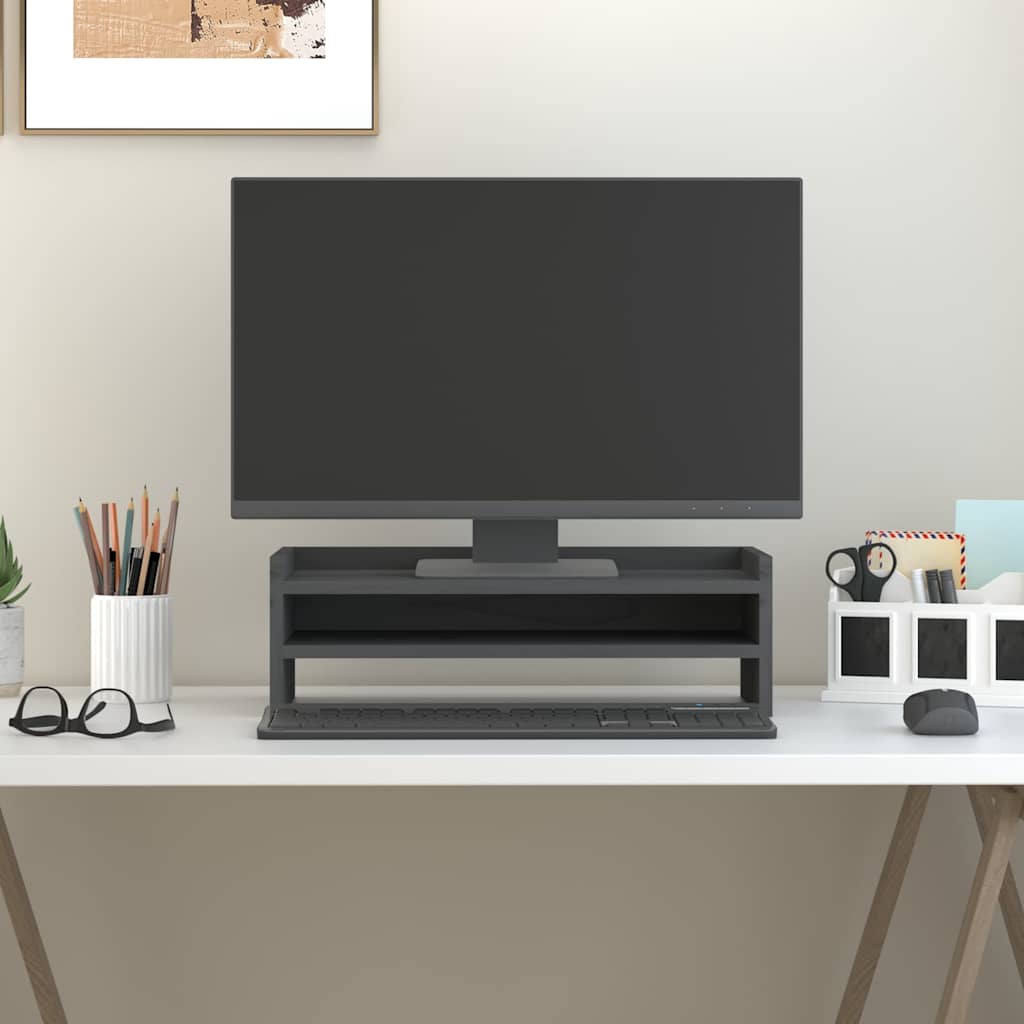 Monitorerhöhung 50 × 24 × 16 cm aus massivem Kiefernholz - Grau