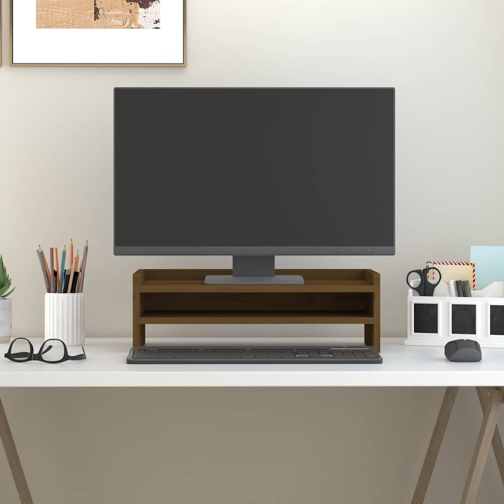 Monitorerhöhung 50 × 24 × 16 cm aus massivem Kiefernholz - Honigbraun