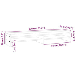 Monitorerhöhung 100 × 24 × 16 cm aus massivem Kiefernholz - Weiß