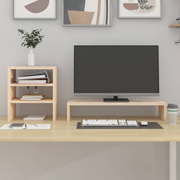 Monitorerhöhung 81 × 20 × 30 cm aus unbehandeltem massivem Kiefernholz