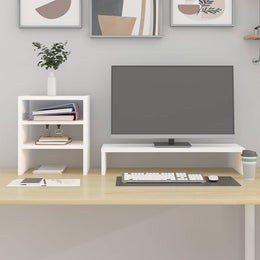 Monitorerhöhung 81 × 20 × 30 cm aus massivem Kiefernholz - Weiß