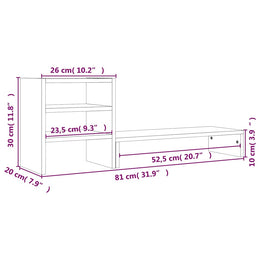 Monitorerhöhung 81 × 20 × 30 cm aus massivem Kiefernholz - Honigbraun