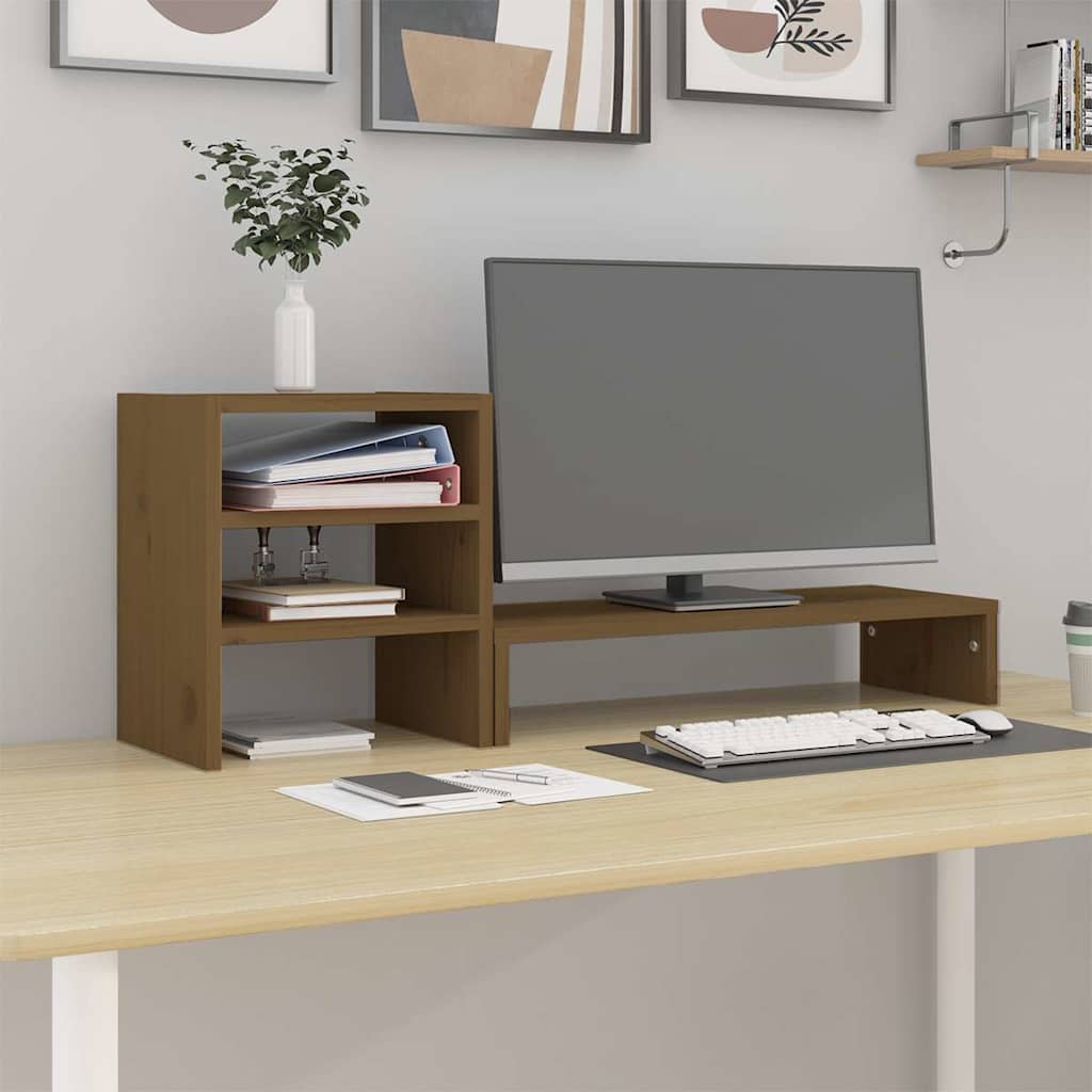 Monitorerhöhung 81 × 20 × 30 cm aus massivem Kiefernholz - Honigbraun