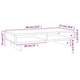 Monitorerhöhung 60 × 27 × 14 cm aus massivem Kiefernholz - Weiß