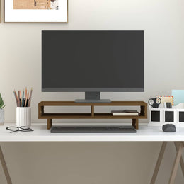 Monitorerhöhung 60 × 27 × 14 cm aus massivem Kiefernholz - Honigbraun