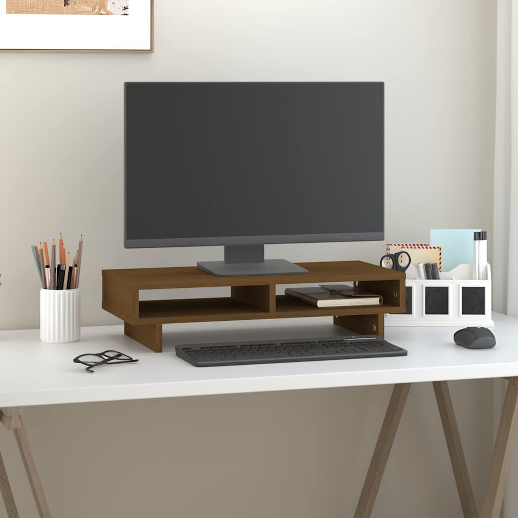 Monitorerhöhung 60 × 27 × 14 cm aus massivem Kiefernholz - Honigbraun