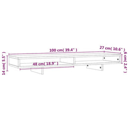 Monitorerhöhung 100 × 27 × 14 cm aus massivem Kiefernholz - Weiß