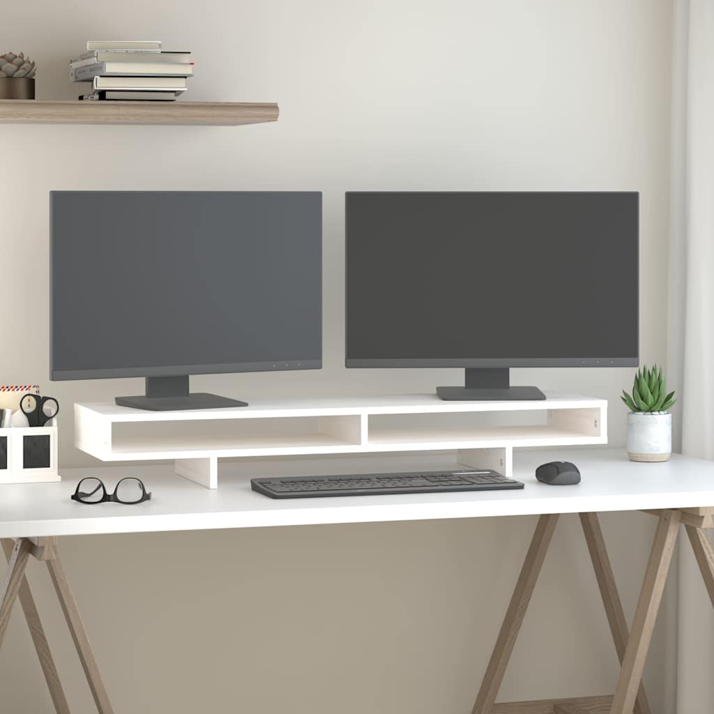 Monitorerhöhung 100 × 27 × 14 cm aus massivem Kiefernholz - Weiß
