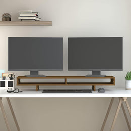 Monitorerhöhung 100 × 27 × 14 cm aus massivem Kiefernholz - Honigbraun