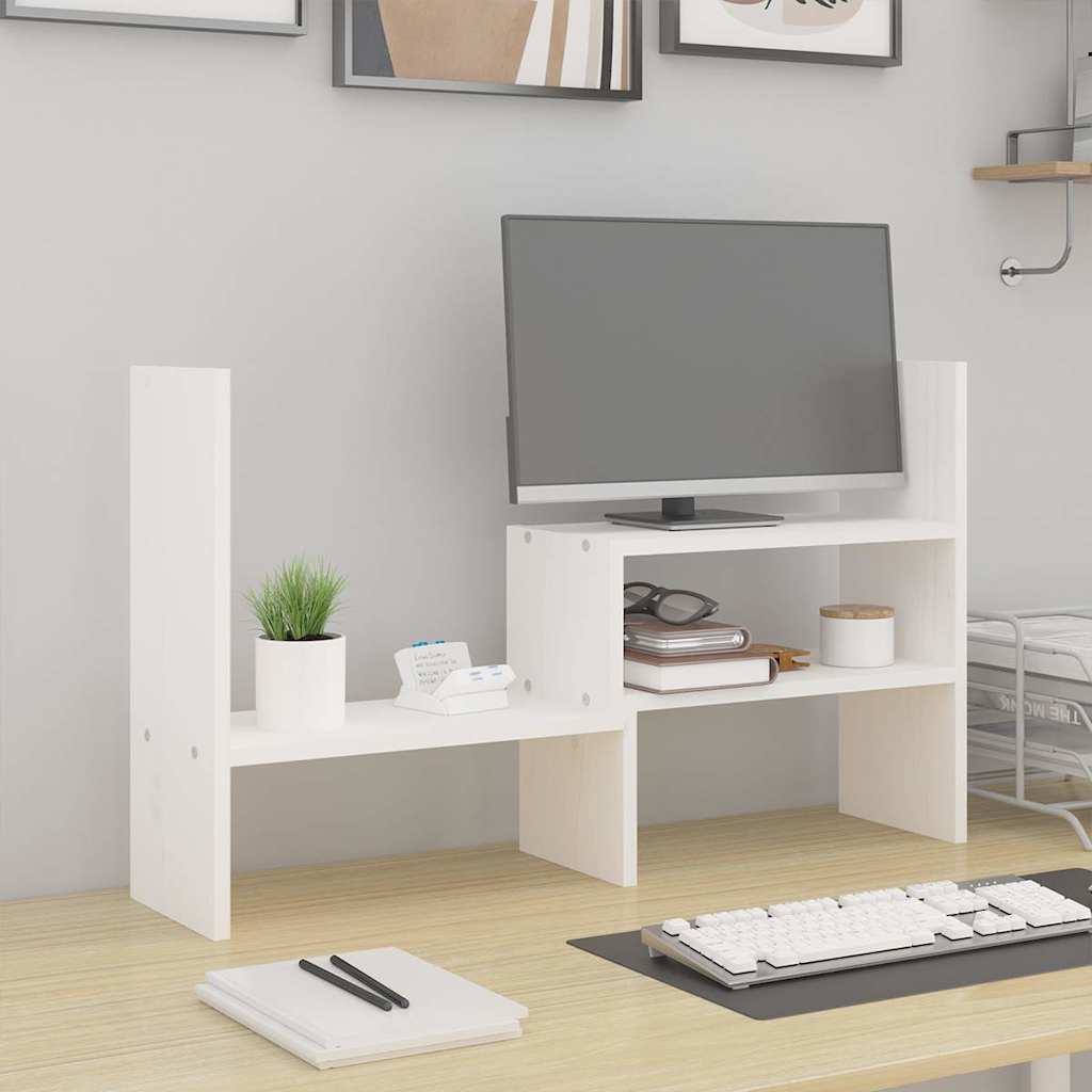 Monitorerhöhung (39-72) × 17 × 43 cm aus massivem Kiefernholz - Weiß