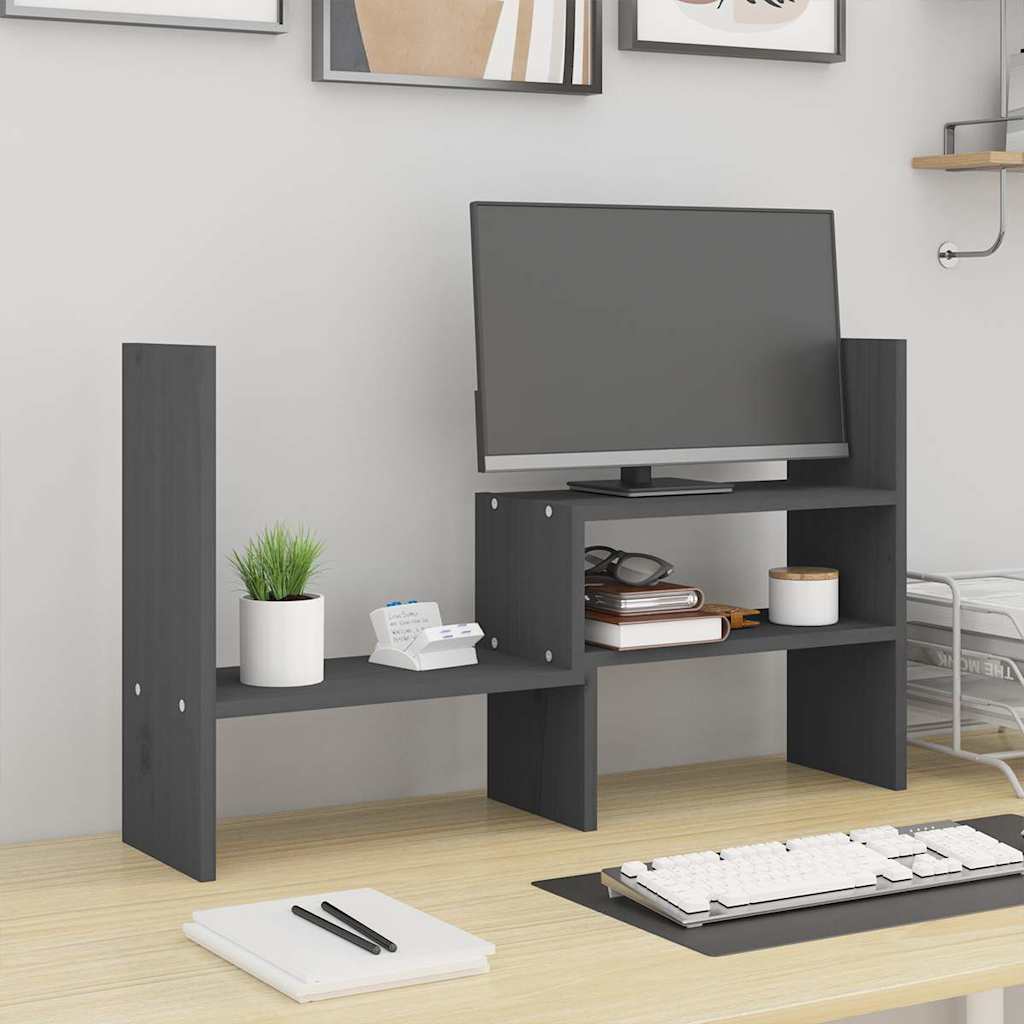 Monitorerhöhung (39-72) × 17 × 43 cm aus massivem Kiefernholz - Grau