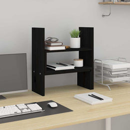 Monitorerhöhung (39-72) × 17 × 43 cm aus massivem Kiefernholz - Schwarz