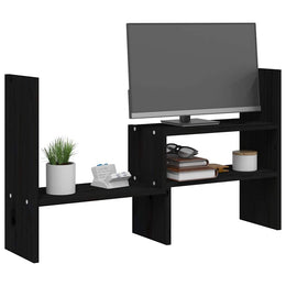 Monitorerhöhung (39-72) × 17 × 43 cm aus massivem Kiefernholz - Schwarz