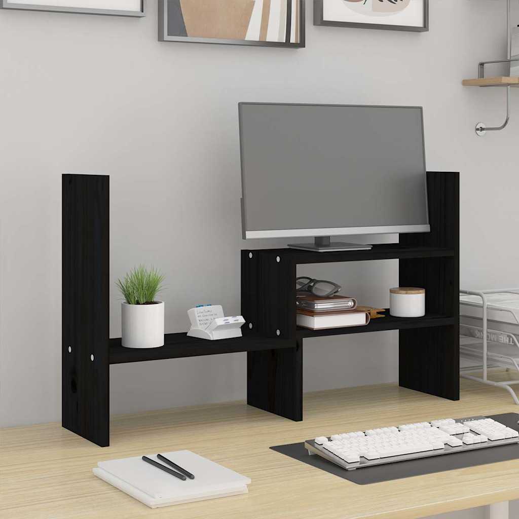 Monitorerhöhung (39-72) × 17 × 43 cm aus massivem Kiefernholz - Schwarz