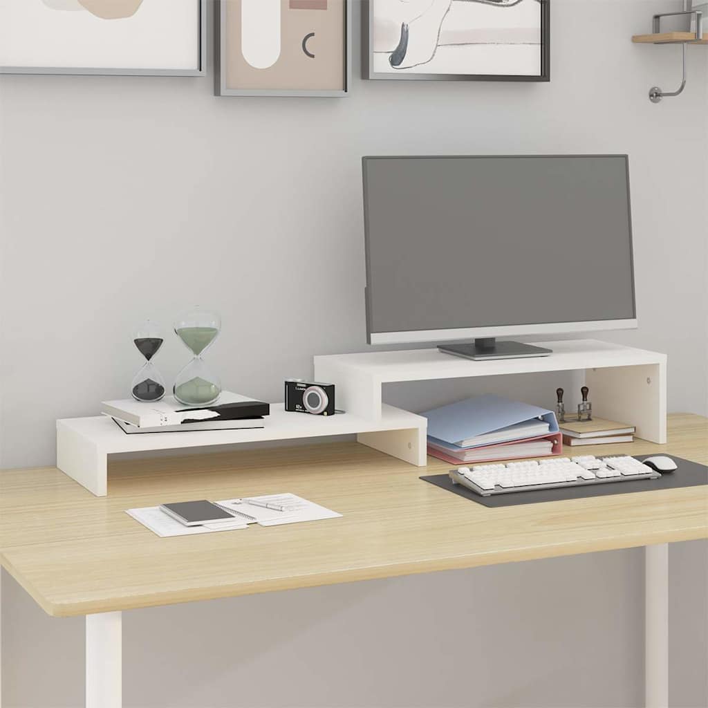 Monitorerhöhung (52-101) × 22 × 14 cm aus massivem Kiefernholz - Weiß