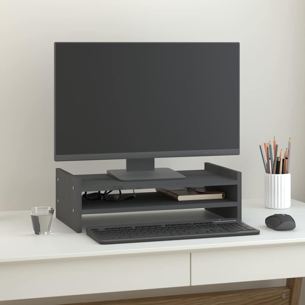 Monitorerhöhung 50 × 27 × 15 cm aus massivem Kiefernholz - Grau