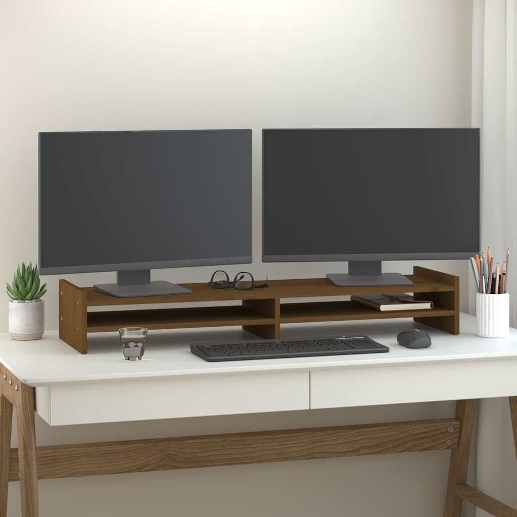 Monitorerhöhung 100 × 27 × 15 cm aus massivem Kiefernholz - Honigbraun