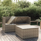 3-tlg. Garten-Lounge-Set mit Kissen Grau Poly Rattan