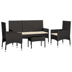 4-tlg. Garten-Lounge-Set mit Kissen Schwarz Poly Rattan