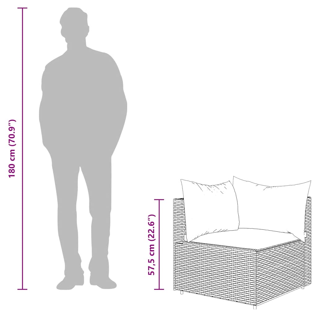 Garten-Ecksofa mit Kissen Grau Poly Rattan