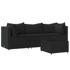 4-tlg. Garten-Lounge-Set mit Kissen Schwarz Poly Rattan
