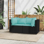 Garten-Ecksofas mit Kissen 2 Stk. Schwarz Poly Rattan