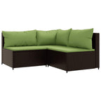 3-tlg. Garten-Lounge-Set mit Kissen Braun Poly Rattan