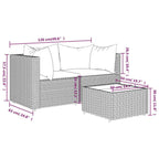 3-tlg. Garten-Lounge-Set mit Kissen Grau Poly Rattan