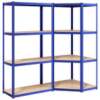 Regale mit 4 Böden 2 Stk. Blau Stahl & Holzwerkstoff