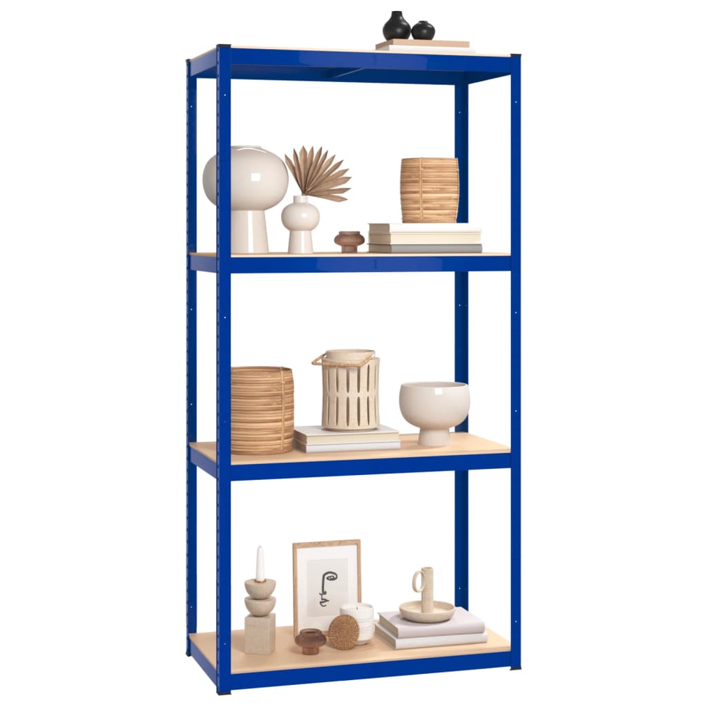 Regale mit 4 Böden 3 Stk. Blau Stahl & Holzwerkstoff