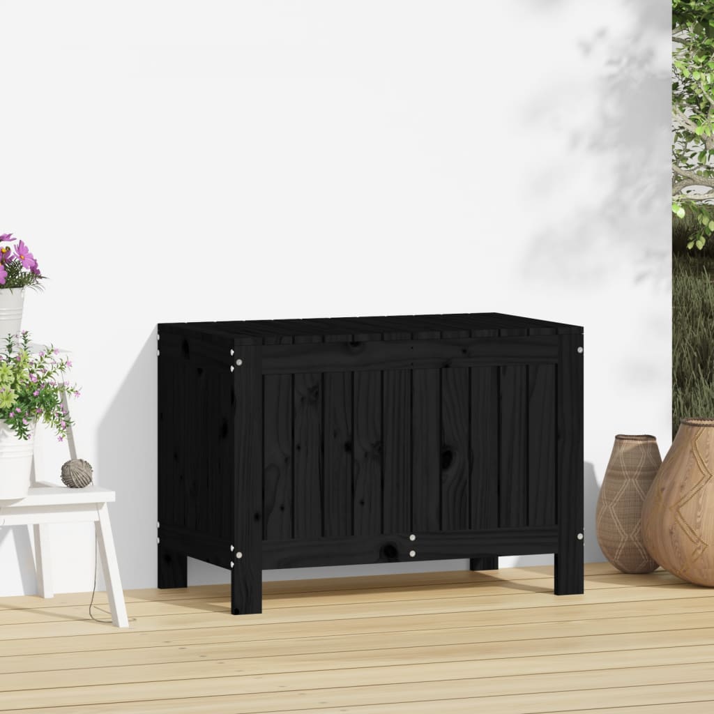 Gartentruhe Schwarz 76x42,5x54 cm Massivholz Kiefer